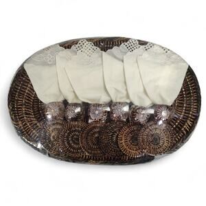 Vintage Tiki Coastal Place Setting For 6 Brown Rattan Placemat Coaster Napkins